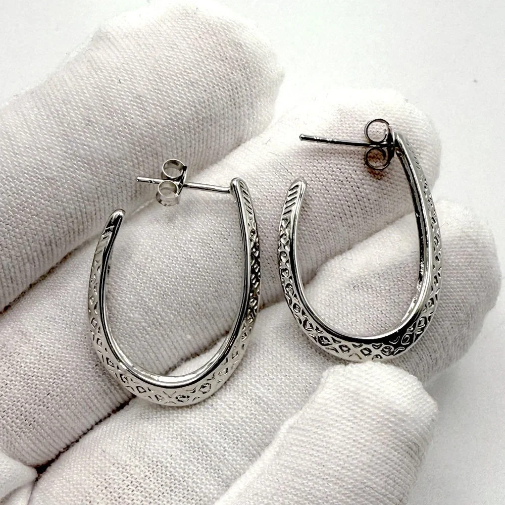 .925 Sterling Silver Design Post Hoop Earrings - Picture 7 of 16